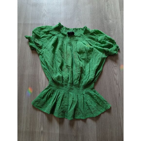 Cynthia Rowley Womens Green Smocked Waist Peplum Blouse Short Sleeve Size S - Picture 4 of 8